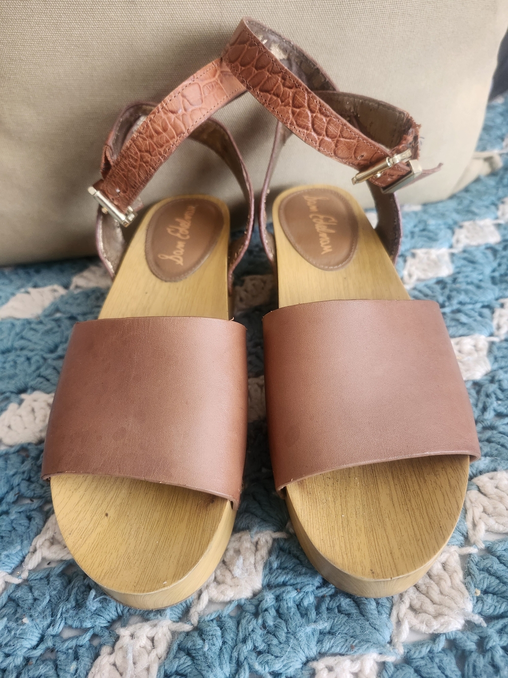 Sam Edelman Size 7.5 Women's Brown Leather Platform Sandals